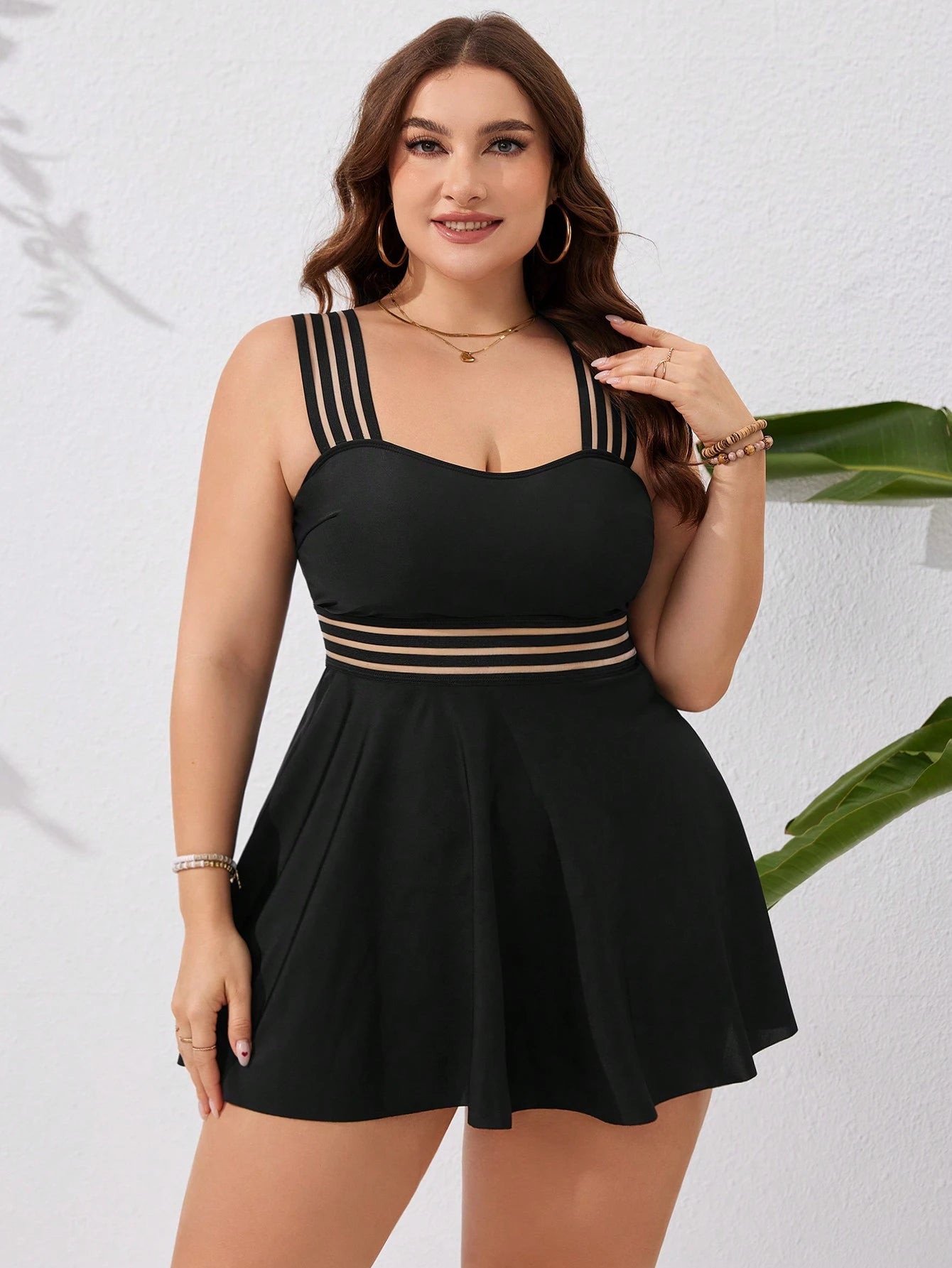 Swim Lushoire Summer Beach Plus Size Monochromatic Swimwear Set, Bathing Suit Beach Outfit Vacay Vibe