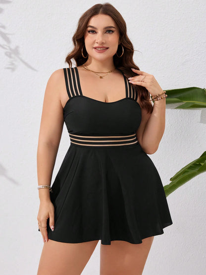 Swim Lushoire Summer Beach Plus Size Monochromatic Swimwear Set, Bathing Suit Beach Outfit Vacay Vibe
