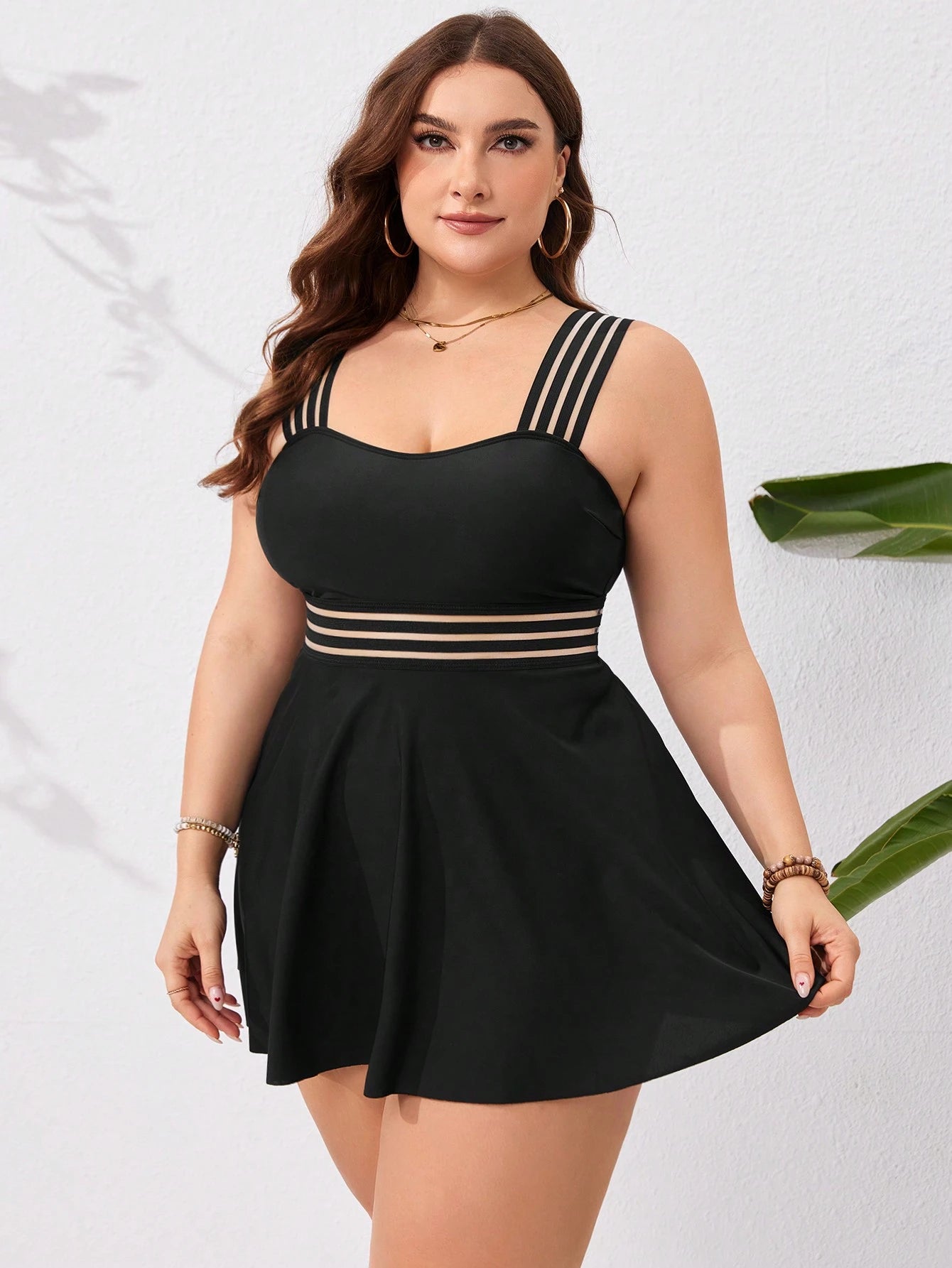Swim Lushoire Summer Beach Plus Size Monochromatic Swimwear Set, Bathing Suit Beach Outfit Vacay Vibe