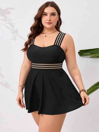 Swim Lushoire Summer Beach Plus Size Monochromatic Swimwear Set, Bathing Suit Beach Outfit Vacay Vibe