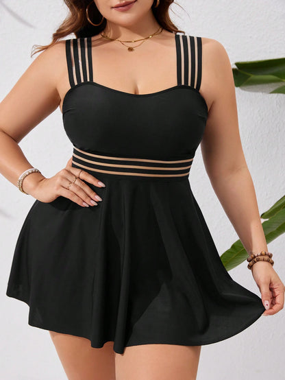 Swim Lushoire Summer Beach Plus Size Monochromatic Swimwear Set, Bathing Suit Beach Outfit Vacay Vibe