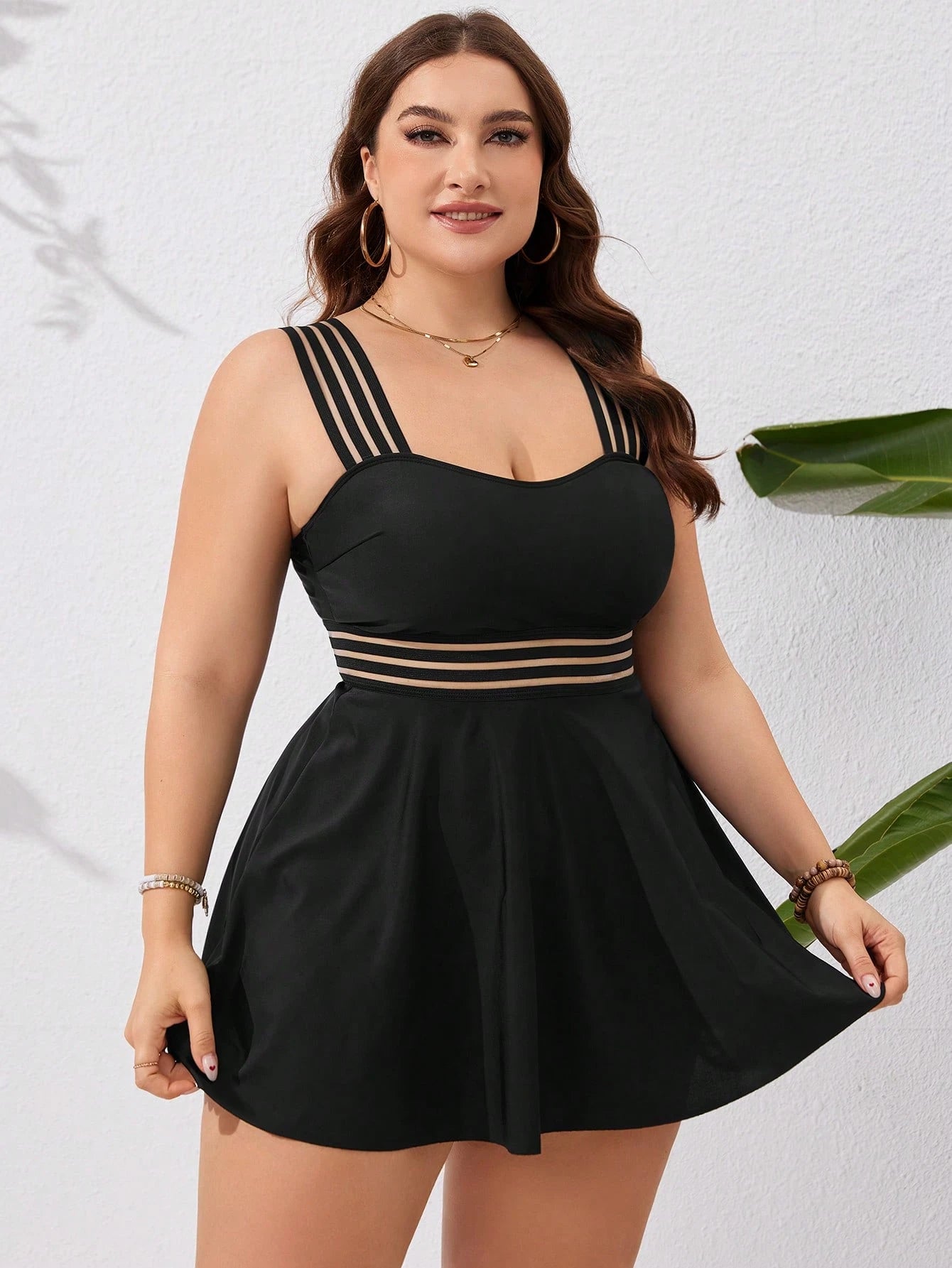 Swim Lushoire Summer Beach Plus Size Monochromatic Swimwear Set, Bathing Suit Beach Outfit Vacay Vibe