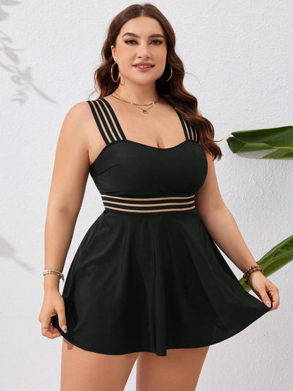 Swim Lushoire Summer Beach Plus Size Monochromatic Swimwear Set, Bathing Suit Beach Outfit Vacay Vibe