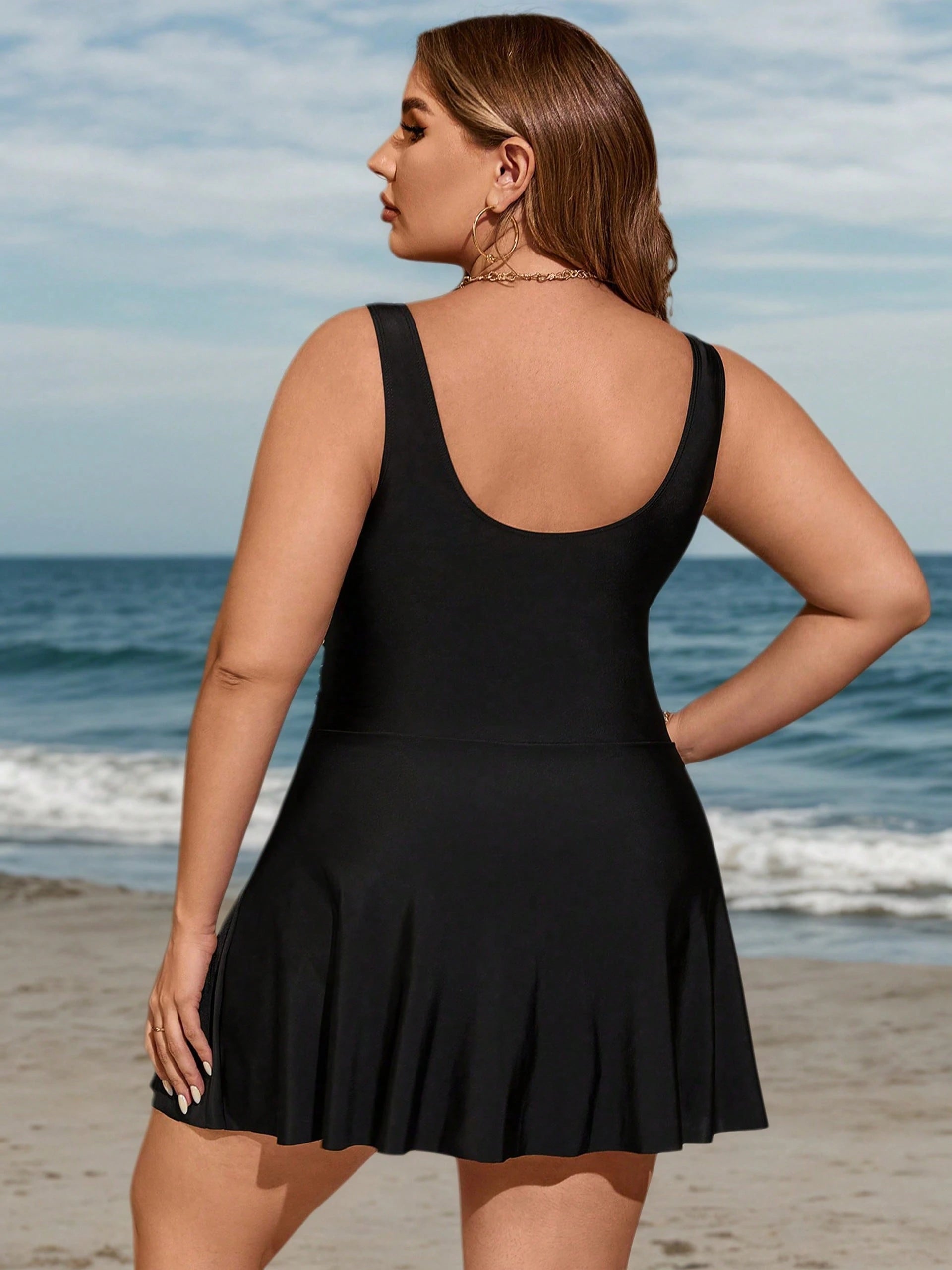 Swim Lushoire Summer Beach Plus Size One Piece Swimsuit
