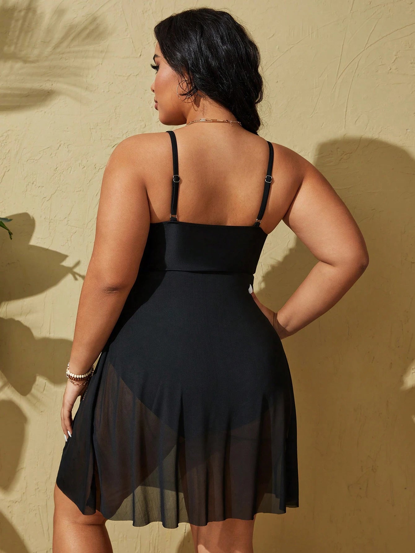 Swim Lushoire Summer Beach Plus Size Solid Color One-Piece Swimsuit