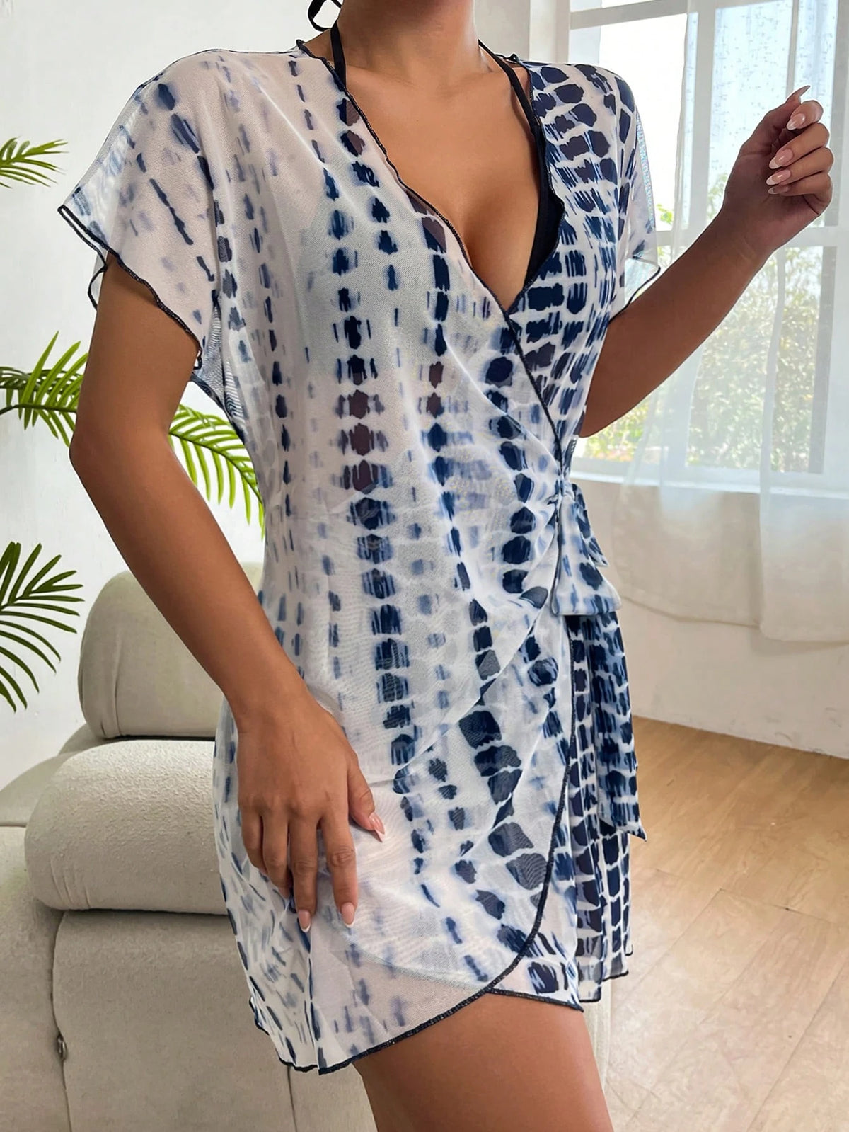 Swim Lushoire Summer Beach Tie Dye Wrap Knot Side Kimono