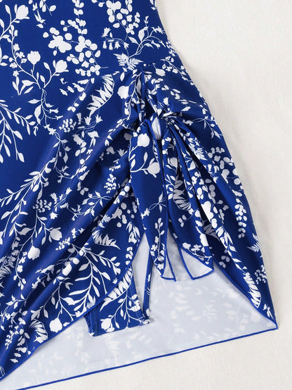 Swim Lushoire Women Floral Print Scoop Neck One-Piece Swimsuit With Swim Shorts For Summer Beach Vacation