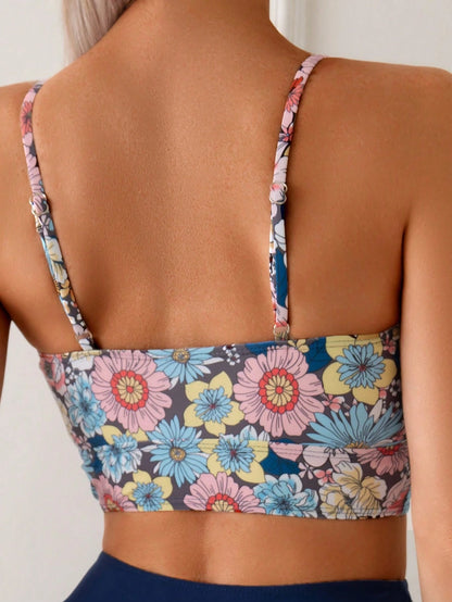 Swim Lushoire Women Navy Blue Floral Tankini Set,High Waist Spaghetti Strap Boho Summer Beach Vacation Swimsuit,Conservative Holiday Pool Party Outfits,Holiday