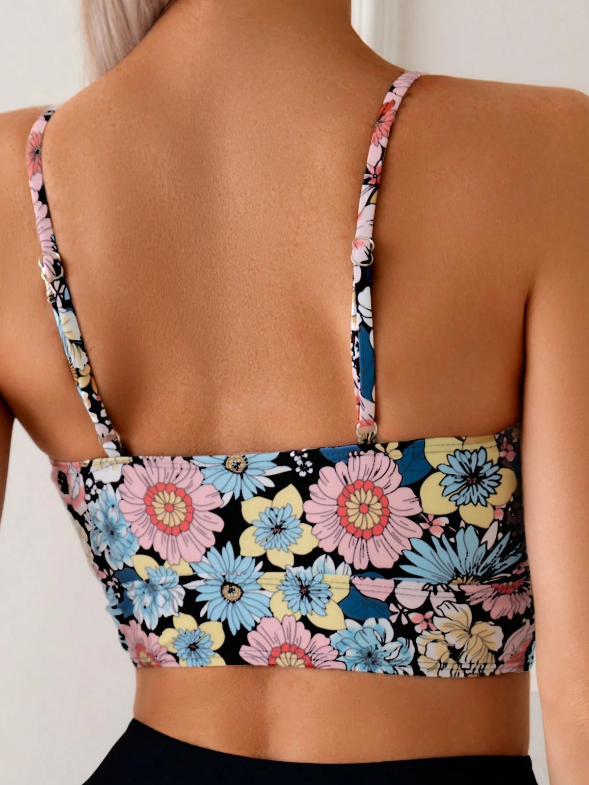 Swim Lushoire Women Navy Blue Floral Tankini Set,High Waist Spaghetti Strap Boho Summer Beach Vacation Swimsuit,Conservative Holiday Pool Party Outfits,Holiday