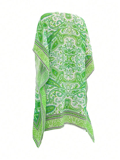 Swim Lushoire Women's Casual Holiday Peacock Print Batwing Sleeve Cover Up Dress Summer