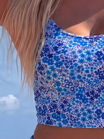 Swim Lushoire Women's Fashion Ditsy Floral Two-Piece Tankini Beach Swimsuit, Elegant High-End Style, Spring/Summer