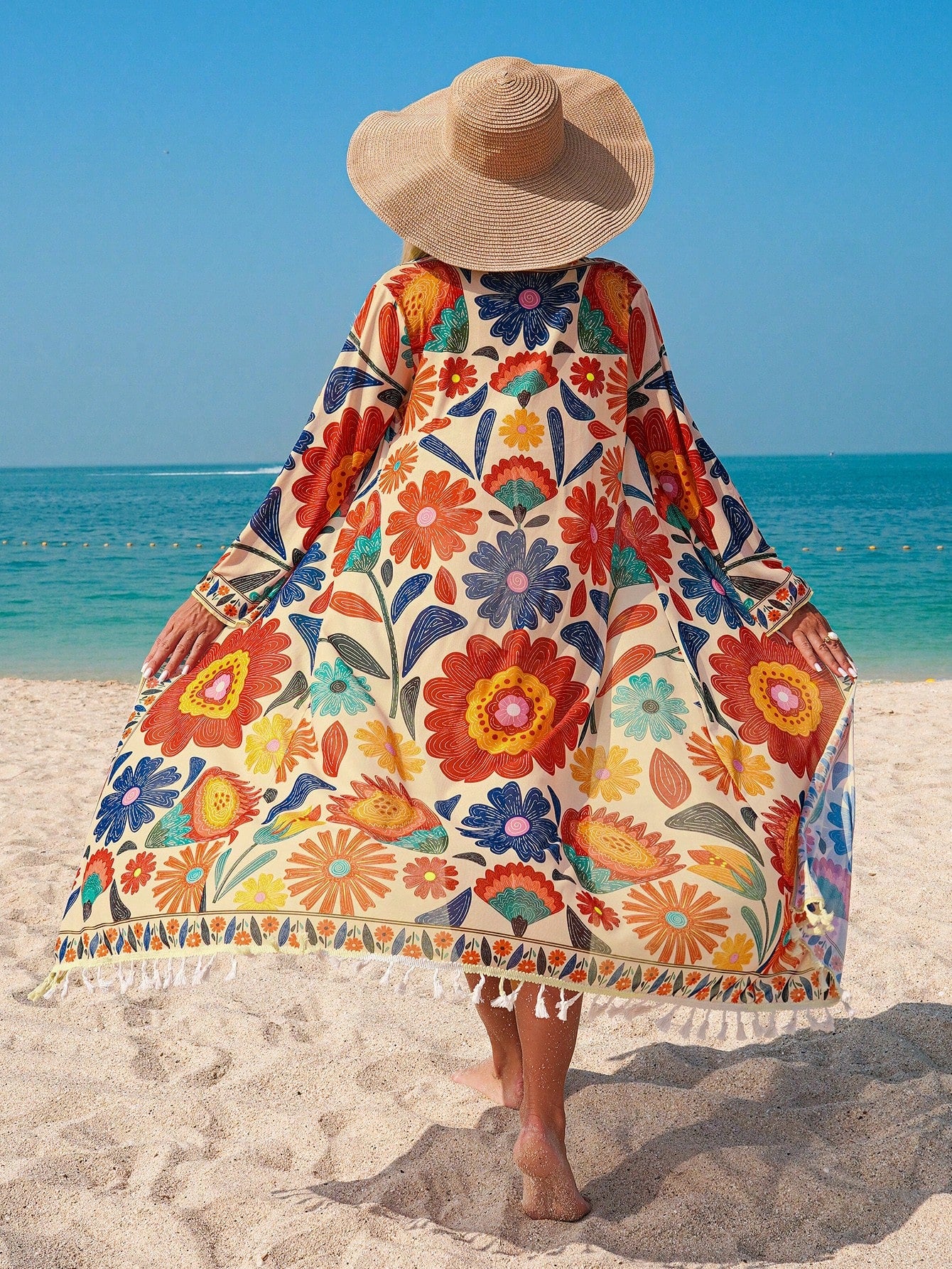 Swim Lushoire Women's Floral Print Kimono Cover Up With Detachable Belt, Suitable For Beach, Party, Vacation