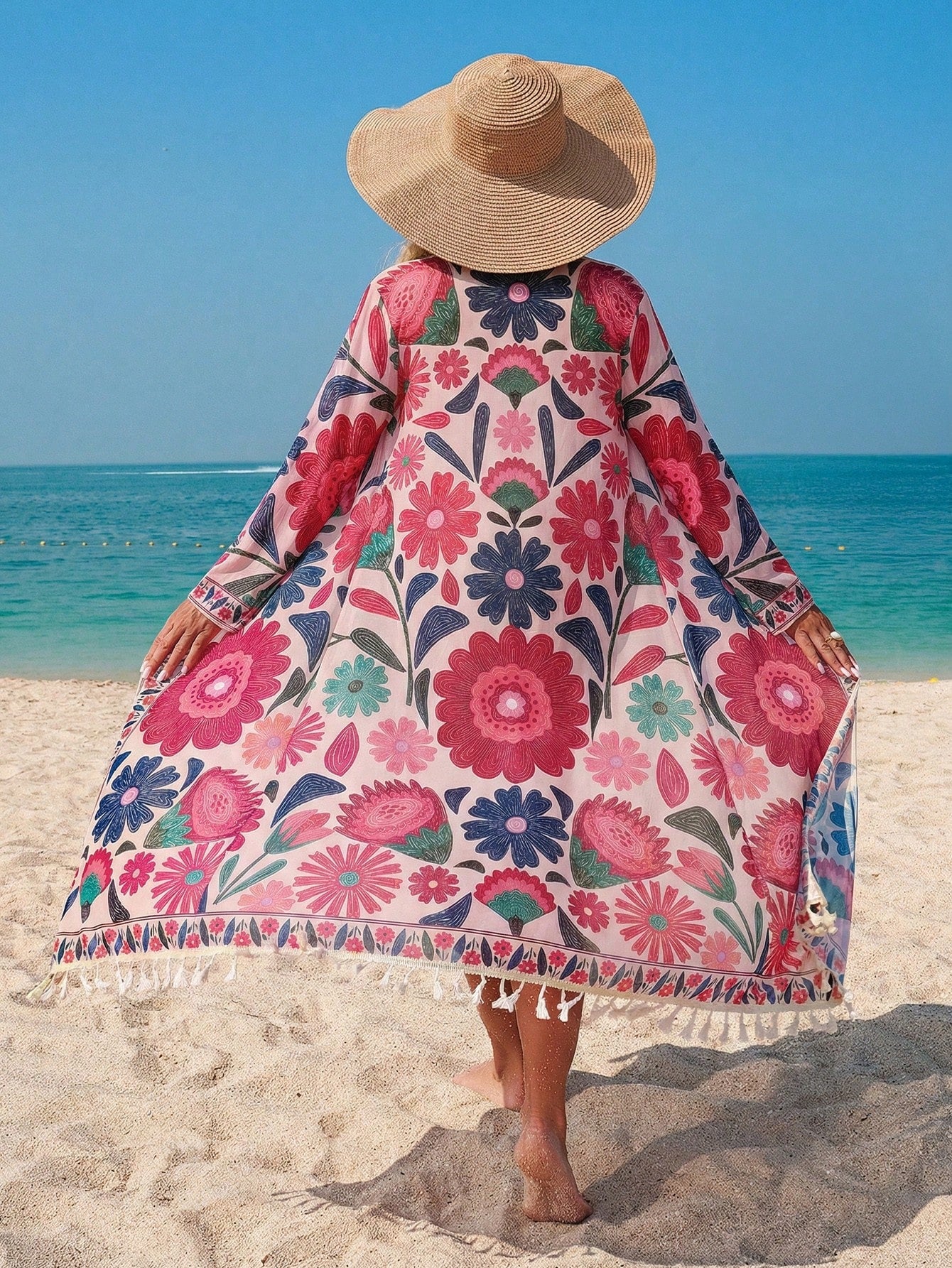 Swim Lushoire Women's Floral Print Kimono Cover Up With Detachable Belt, Suitable For Beach, Party, Vacation