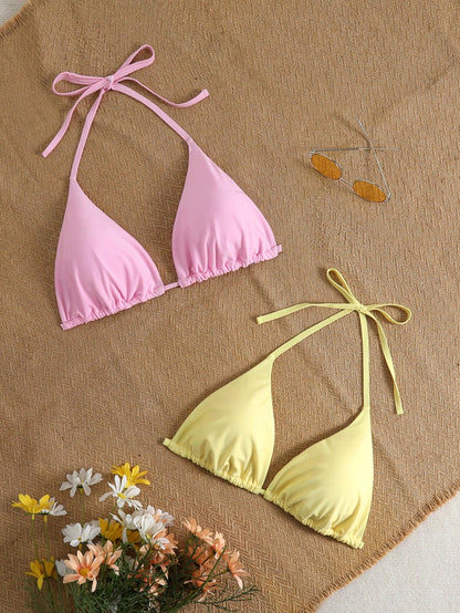 Swim Mod 2026 New Arrival Spring/Summer Plus Size Women Cute Macaron Color Bikini Top, Suitable For Beach, Resort, Pool Party