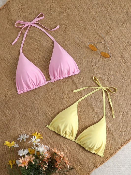 Swim Mod 2026 New Arrival Spring/Summer Plus Size Women Cute Macaron Color Bikini Top, Suitable For Beach, Resort, Pool Party