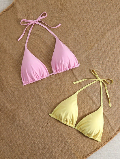 Swim Mod 2026 New Arrival Spring/Summer Plus Size Women Cute Macaron Color Bikini Top, Suitable For Beach, Resort, Pool Party