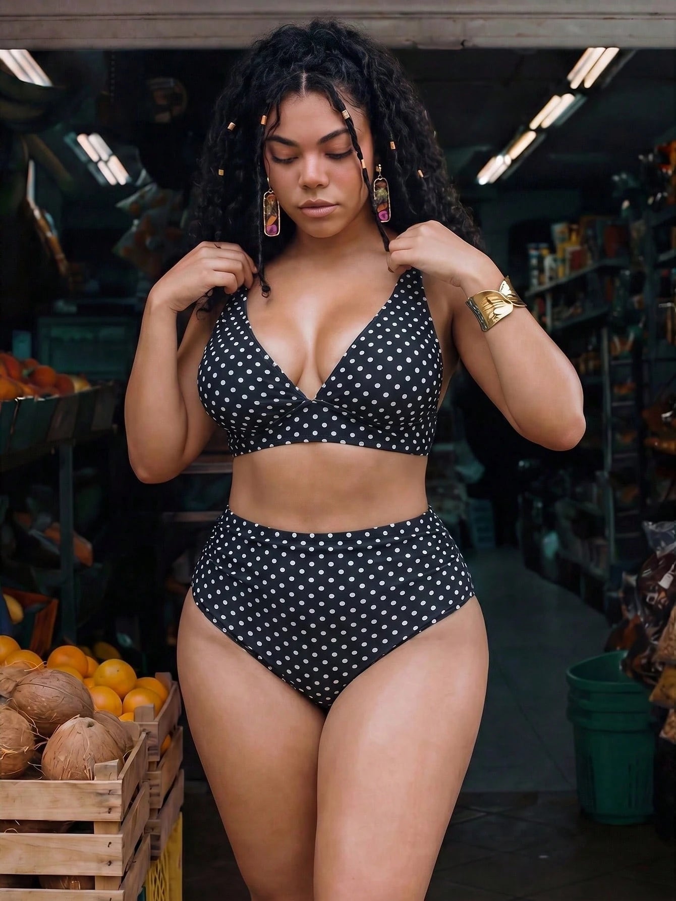 Swim Mod 2026 New Plus Size Women 2pcs/Set Random Print High Waist Ruched Casual Swimwear Set