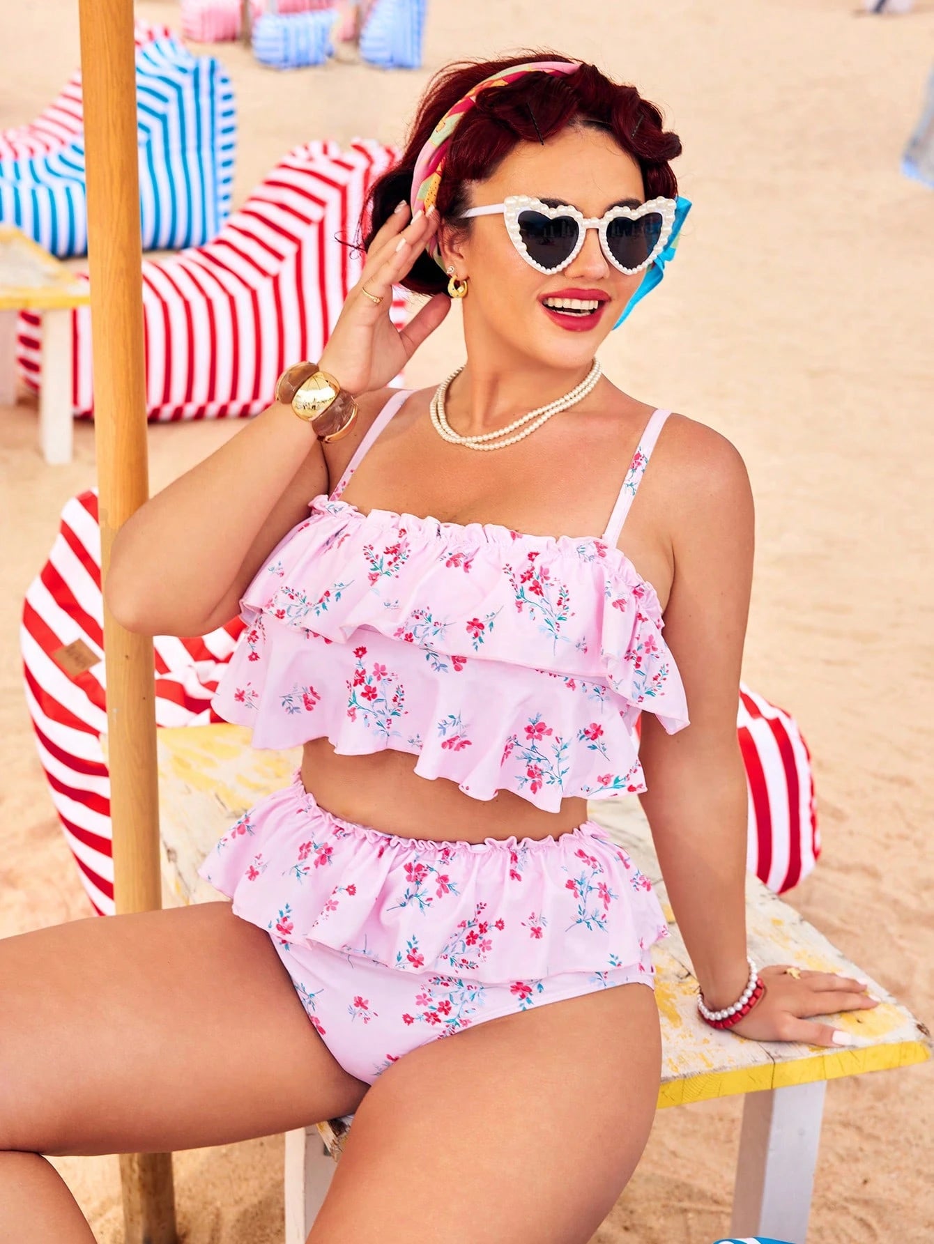 Swim Mod 2026 New Plus Size Women's Sexy Bikini Set, Digital Print, Adjustable Detachable Straps, Beach Party Swimwear