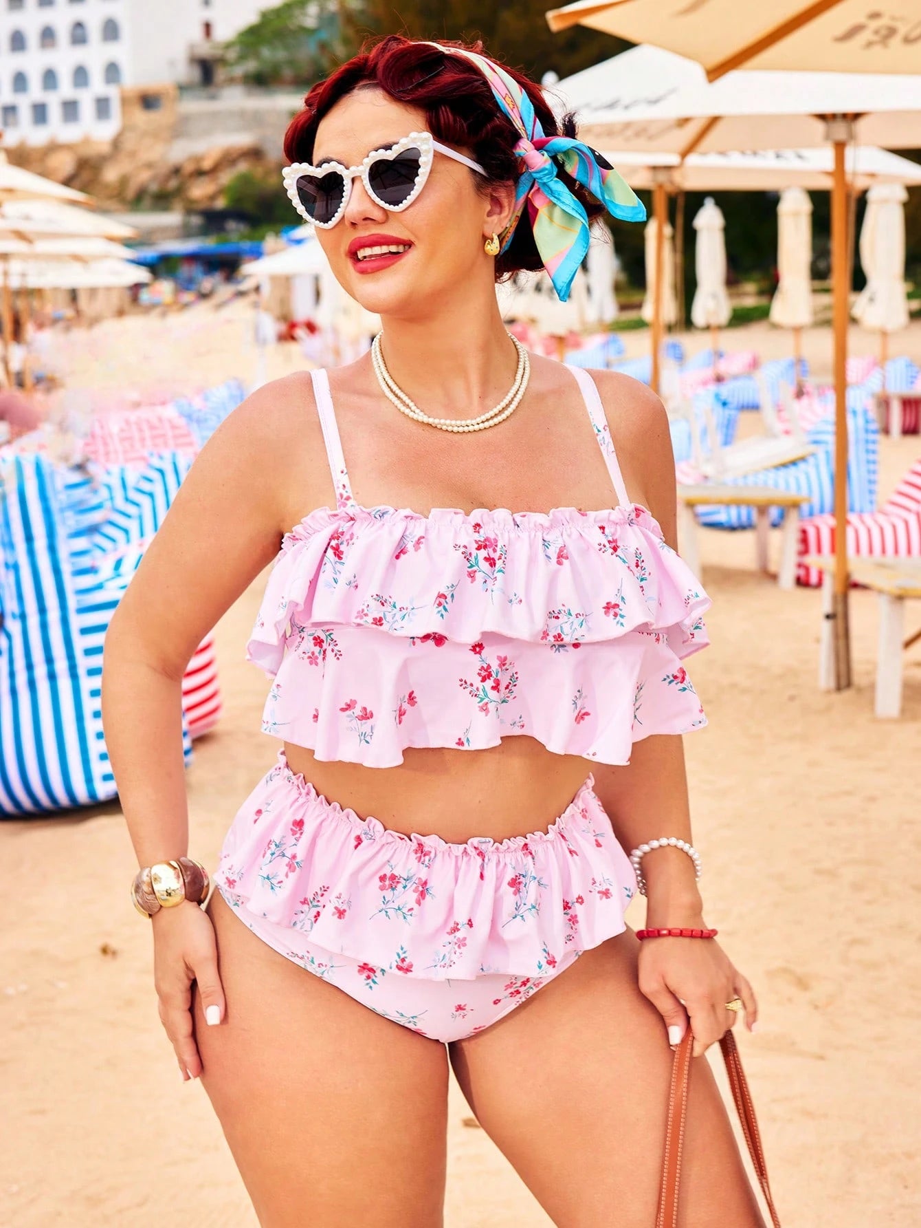 Swim Mod 2026 New Plus Size Women's Sexy Bikini Set, Digital Print, Adjustable Detachable Straps, Beach Party Swimwear