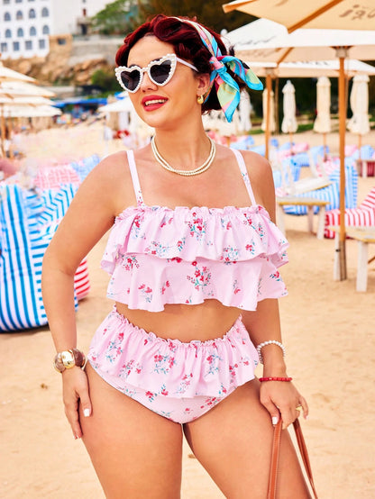 Swim Mod 2026 New Plus Size Women's Sexy Bikini Set, Digital Print, Adjustable Detachable Straps, Beach Party Swimwear