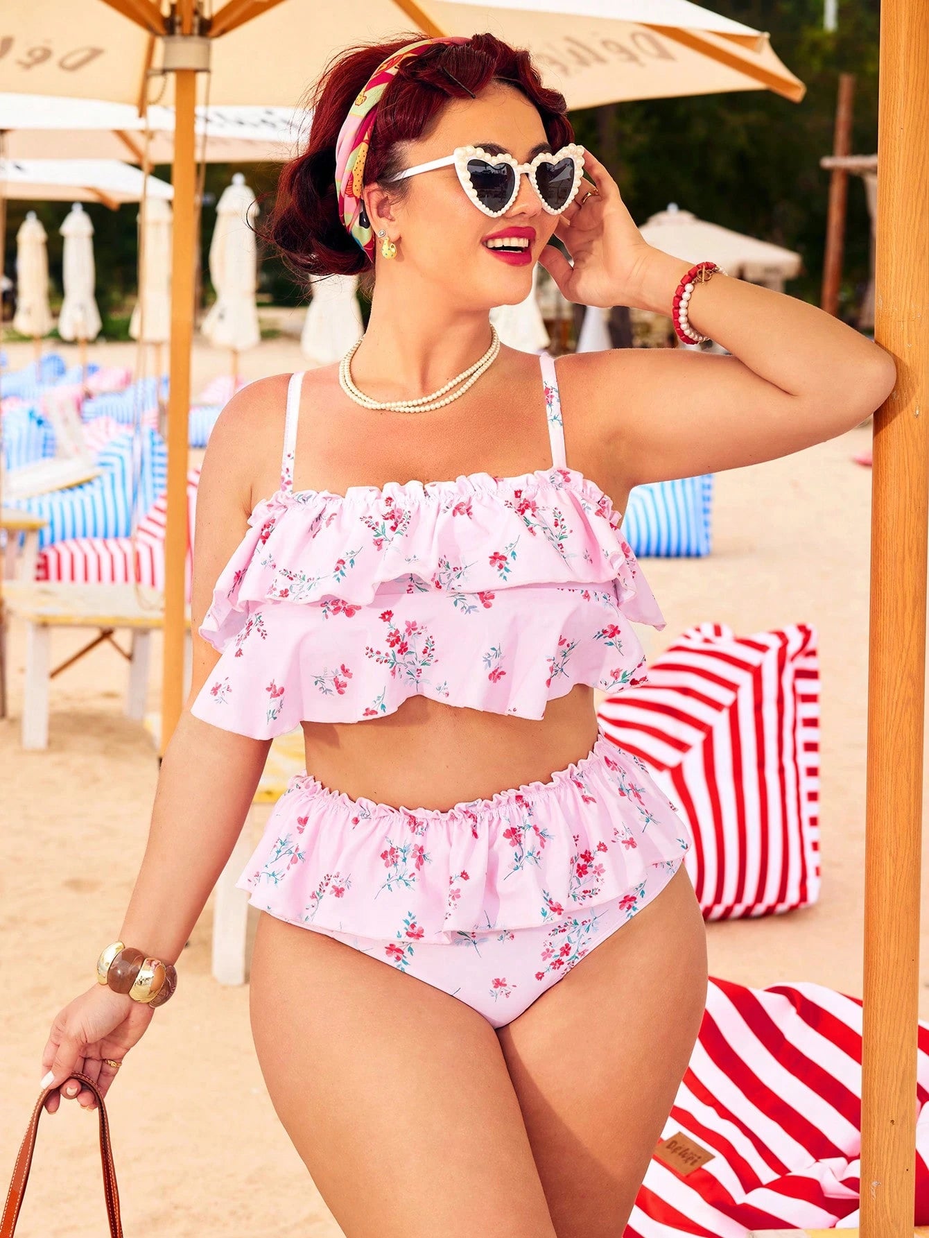 Swim Mod 2026 New Plus Size Women's Sexy Bikini Set, Digital Print, Adjustable Detachable Straps, Beach Party Swimwear