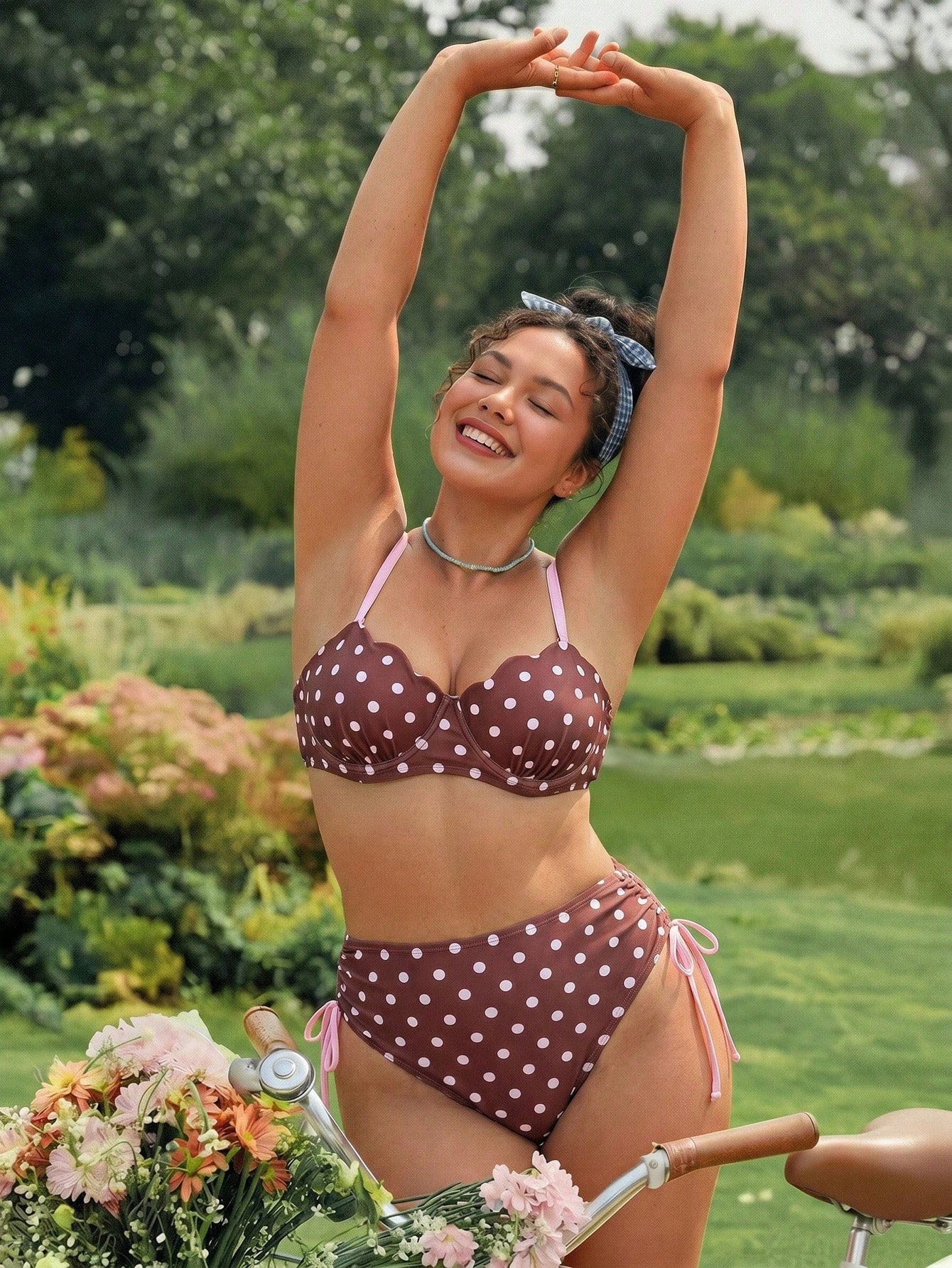 Swim Mod 2026 Spring/Summer Push-Up Underwire Shell Hard Cup Bikini Set With Detachable Cherry Print, Adjustable Shoulder Straps, Easy On/Off, Premium Metal Back Clasp, Sexy High-Waist Triangle Bottom
