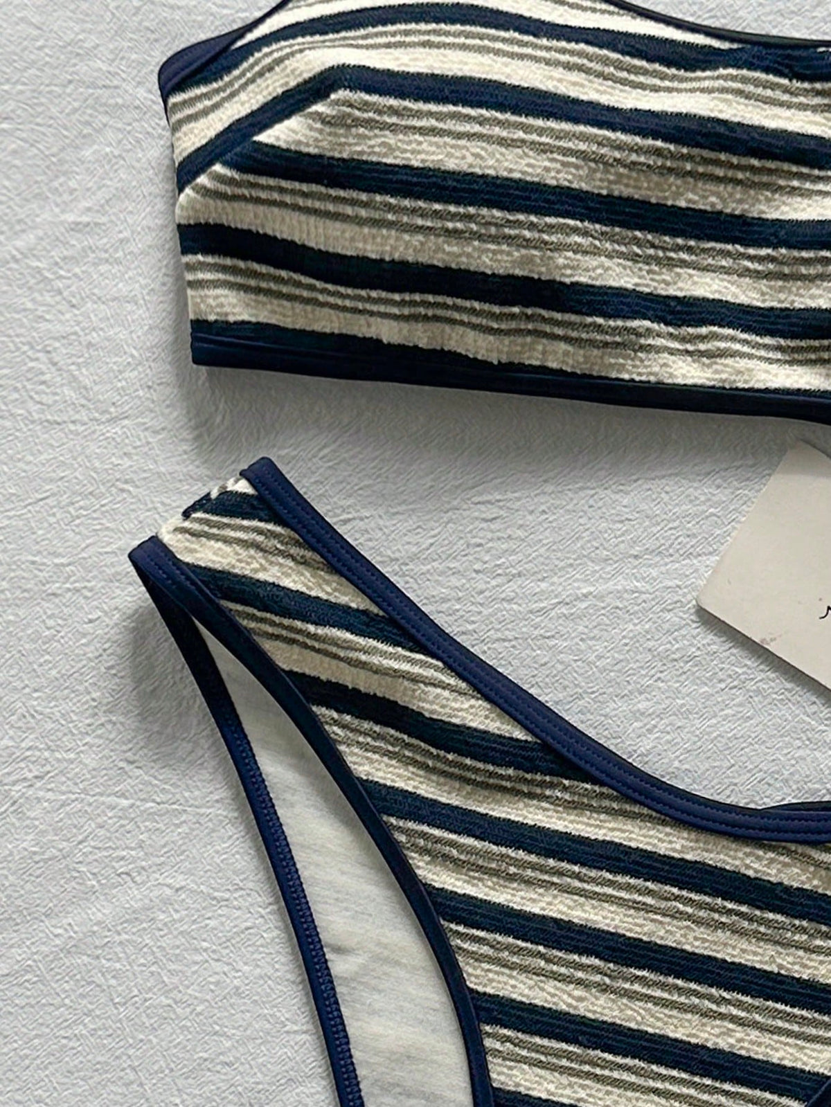 Swim Mod Blue And White Stripe Women Swimsuit Set,Bikini Two Pieces,Textured Adjustable Strap,Summer,Coastal,Holiday,Pool Party,Beach Sporty Casual Swimwear