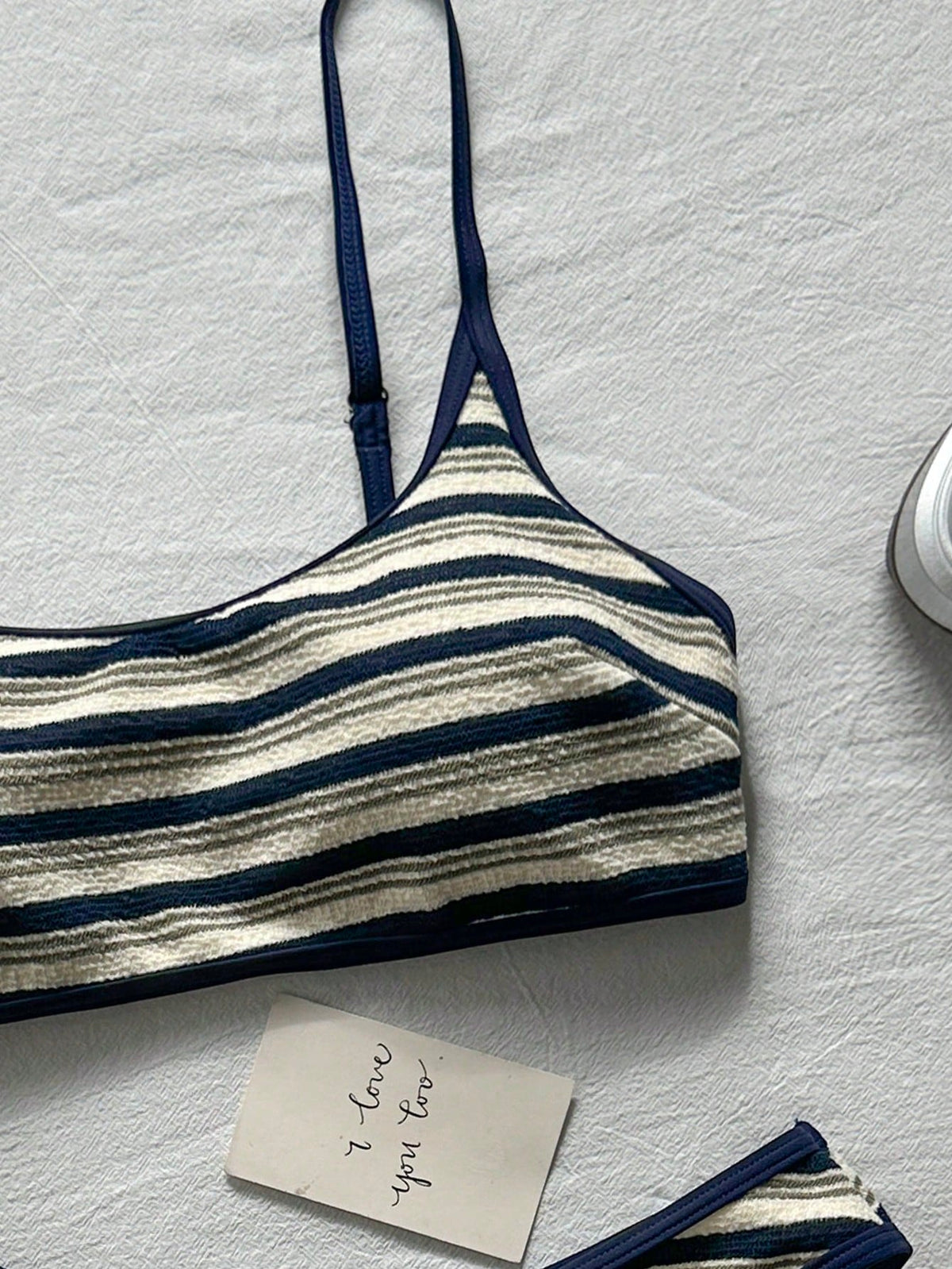 Swim Mod Blue And White Stripe Women Swimsuit Set,Bikini Two Pieces,Textured Adjustable Strap,Summer,Coastal,Holiday,Pool Party,Beach Sporty Casual Swimwear