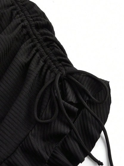Swim Mod Plus Size Swimwear In Sweet & Cute Stripe Pattern With Special Fabric Black Tie & Ruffle Trim Bottom Summer