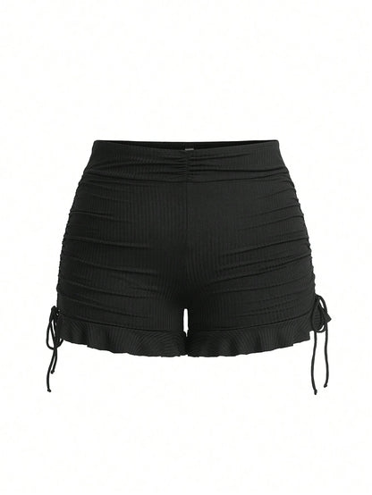 Swim Mod Plus Size Swimwear In Sweet & Cute Stripe Pattern With Special Fabric Black Tie & Ruffle Trim Bottom Summer