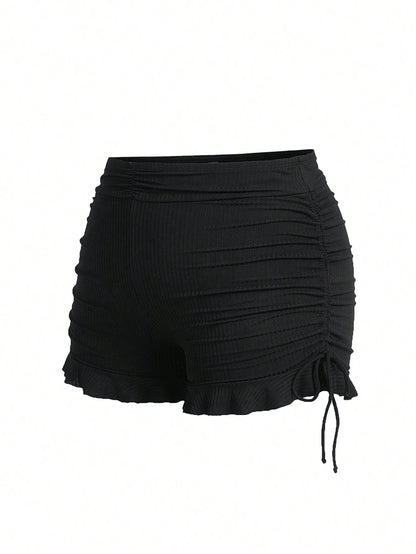 Swim Mod Plus Size Swimwear In Sweet & Cute Stripe Pattern With Special Fabric Black Tie & Ruffle Trim Bottom Summer
