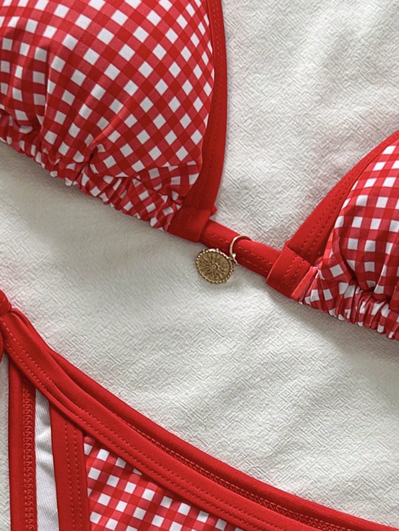 Swim Mod Plus Size Women Casual Beach Vacation Random Print Halter Neck Ring Design Cover Up, Gingham Bikini, Bikini Set, Bikinis Set