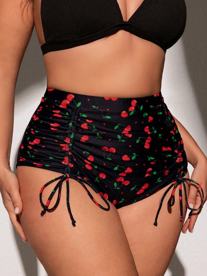Swim Mod Plus Size Women's Fashionable Cherry Printed Swim Bottom,Summer Beach