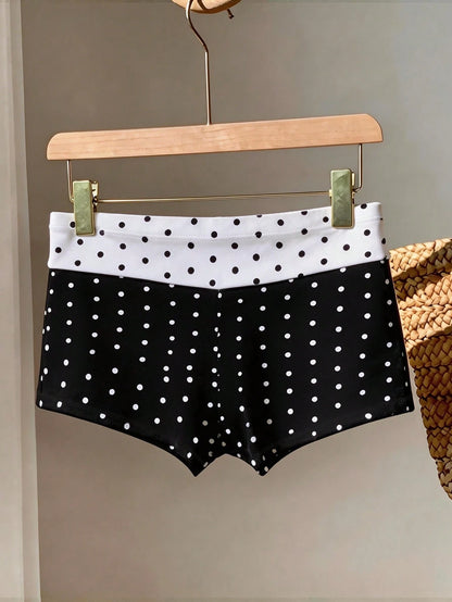 Swim Mod Plus Size Women's Summer Polka Dot Colorblock Swim Bottoms, Vacation Style Front Tie Design, Suitable For Beach Active Cycling Sport Pool Party