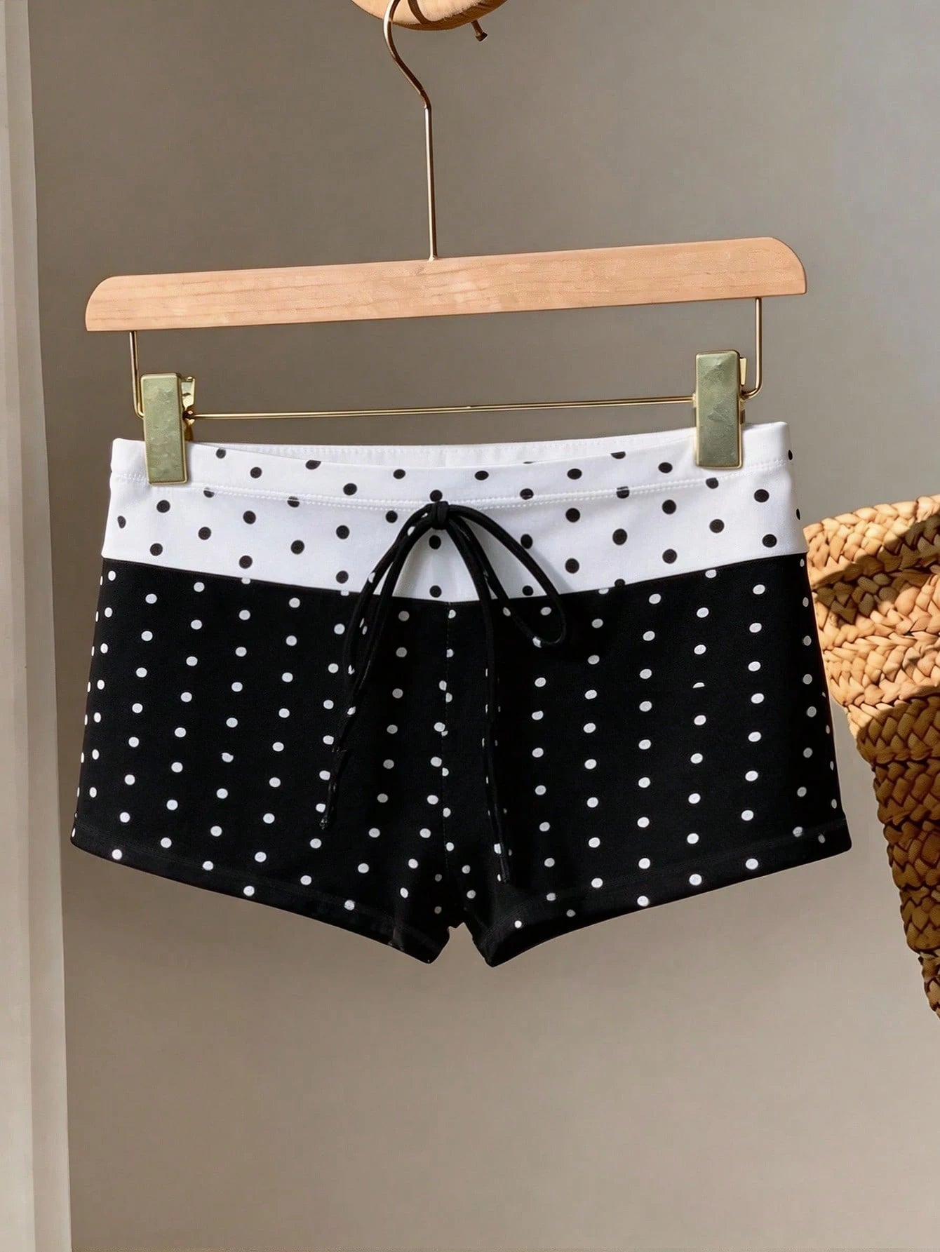 Swim Mod Plus Size Women's Summer Polka Dot Colorblock Swim Bottoms, Vacation Style Front Tie Design, Suitable For Beach Active Cycling Sport Pool Party