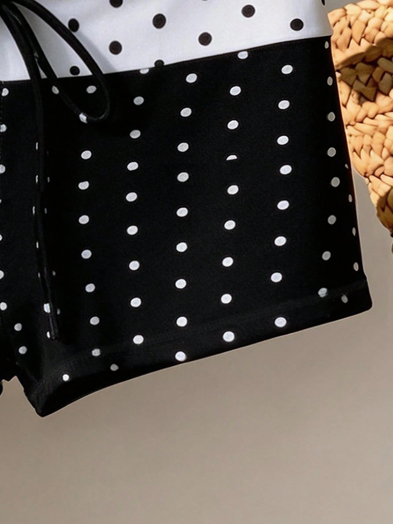 Swim Mod Plus Size Women's Summer Polka Dot Colorblock Swim Bottoms, Vacation Style Front Tie Design, Suitable For Beach Active Cycling Sport Pool Party