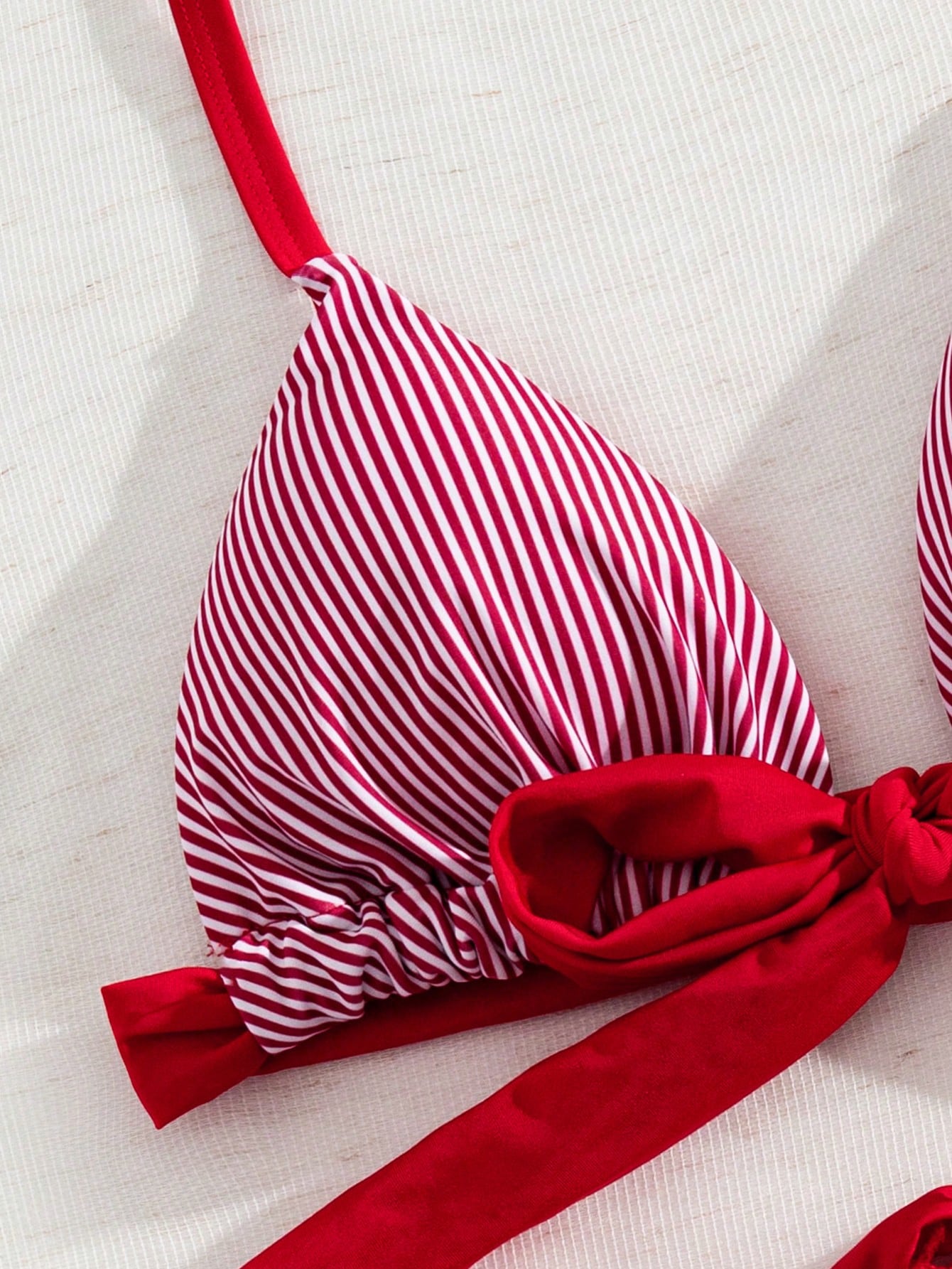 Swim Mod Plus Size Women Striped Contrast Color Halter Tie Bikini Swimwear Set