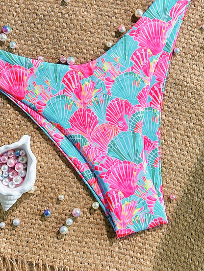 Swim Mod Summer 2 Pieces Outfits For Women- Spaghetti Strap Random Print Top And High Cut Swim Bottoms, Beach Holiday Bikini Set Pink Sexy Tropical