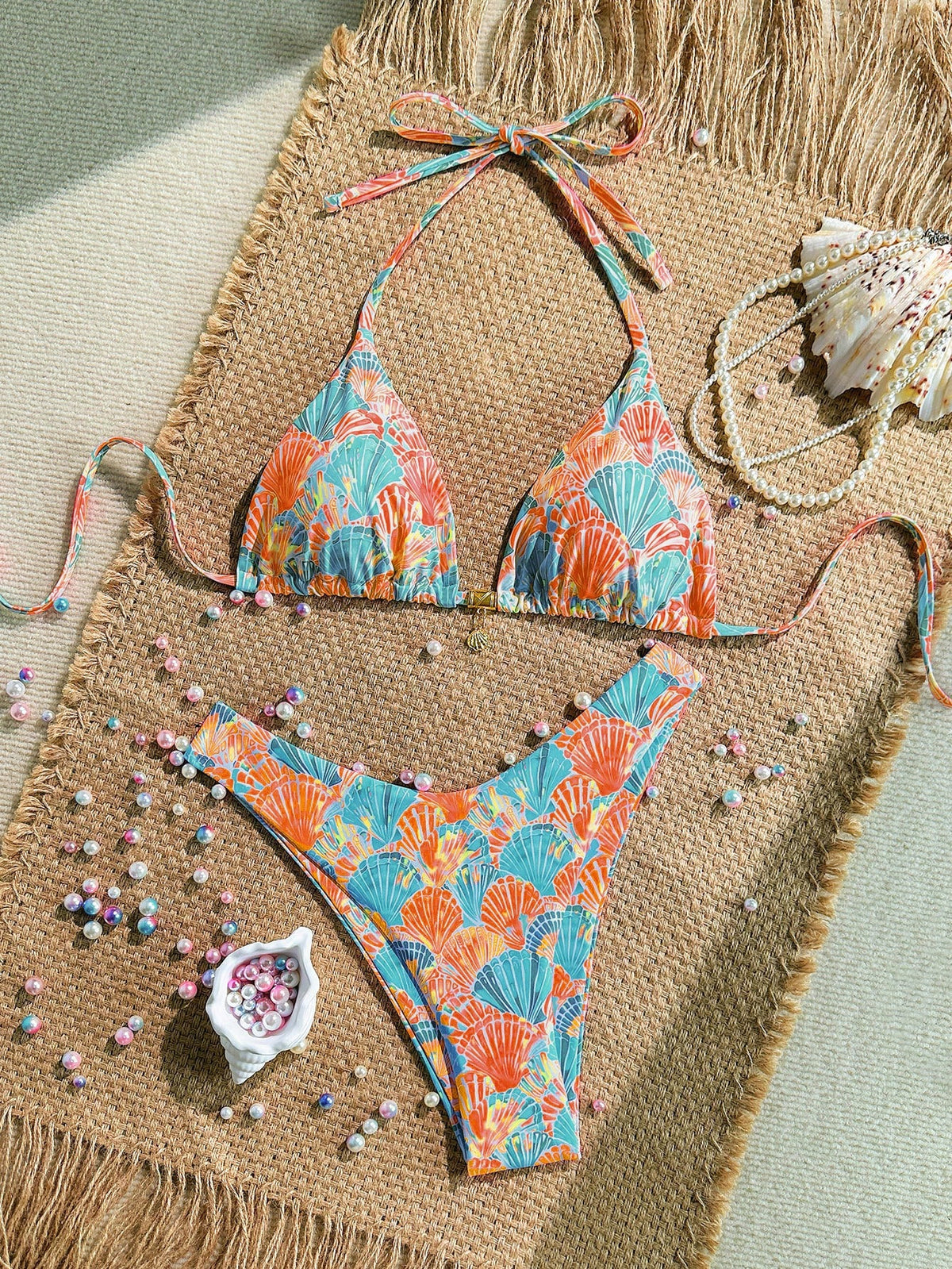Swim Mod Summer 2 Pieces Outfits For Women- Spaghetti Strap Random Print Top And High Cut Swim Bottoms, Beach Holiday Bikini Set Pink Sexy Tropical
