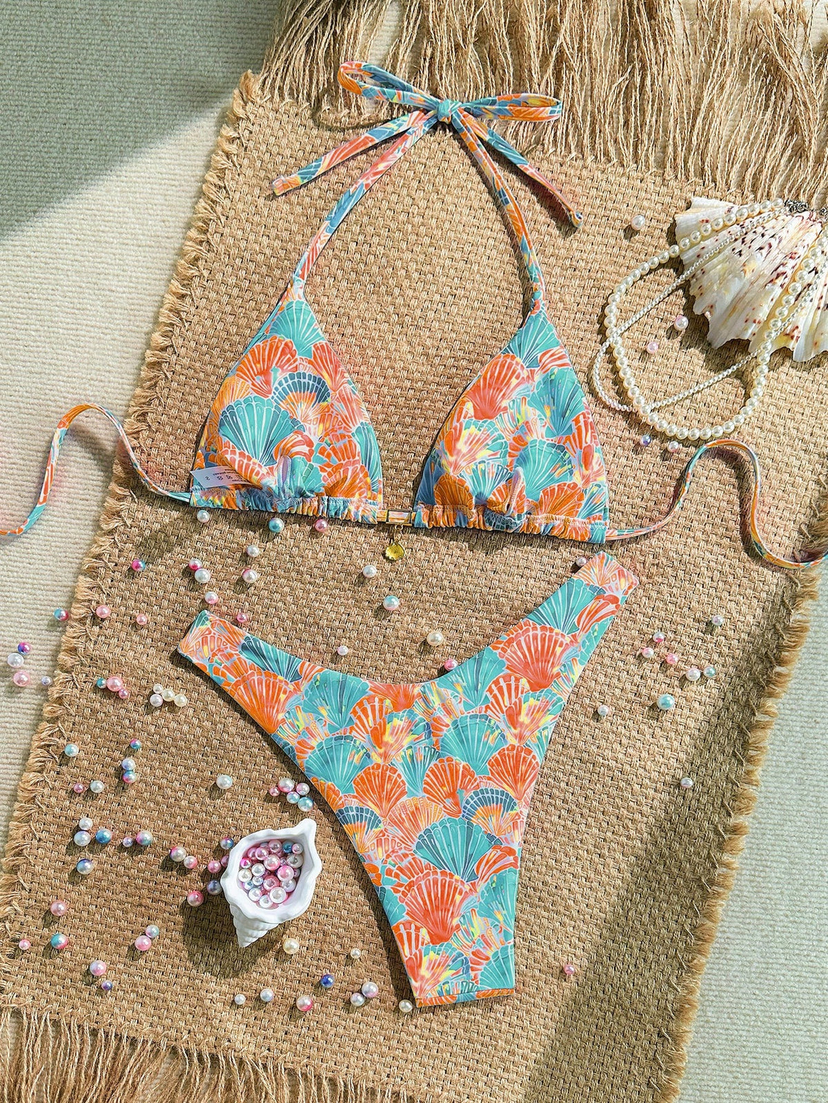 Swim Mod Summer 2 Pieces Outfits For Women- Spaghetti Strap Random Print Top And High Cut Swim Bottoms, Beach Holiday Bikini Set Pink Sexy Tropical
