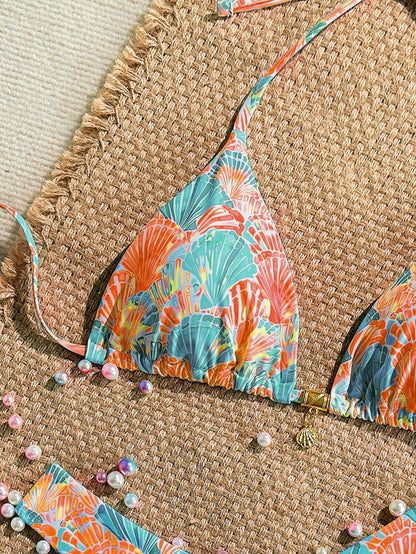 Swim Mod Summer 2 Pieces Outfits For Women- Spaghetti Strap Random Print Top And High Cut Swim Bottoms, Beach Holiday Bikini Set Pink Sexy Tropical