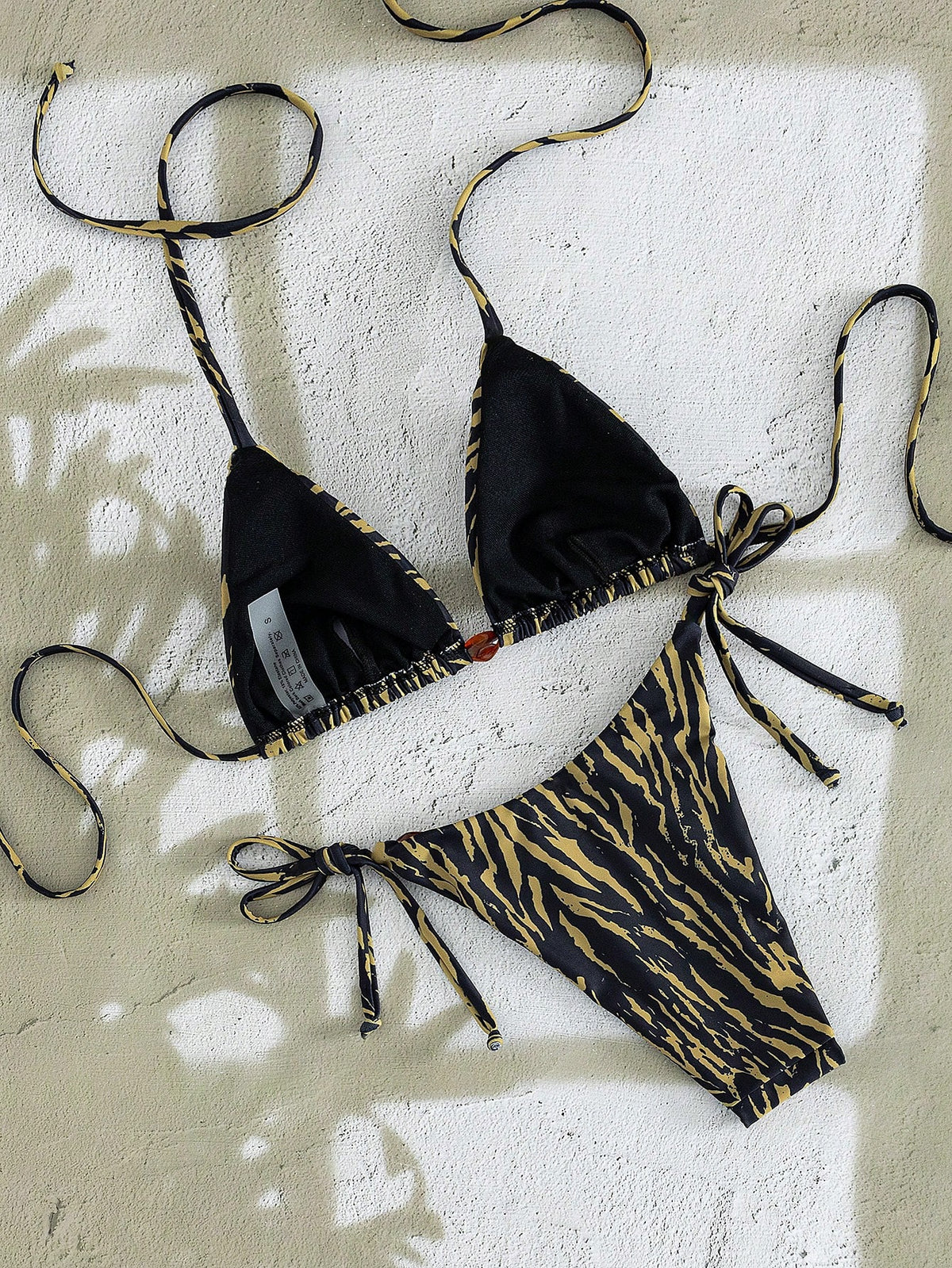 Swim Mod Women's Black Zebra Stripe Textured Halter Triangle Bikini Set,Animal Print High Cut 2pcs Swimwear,Summer Casual Beach Holiday Vacation