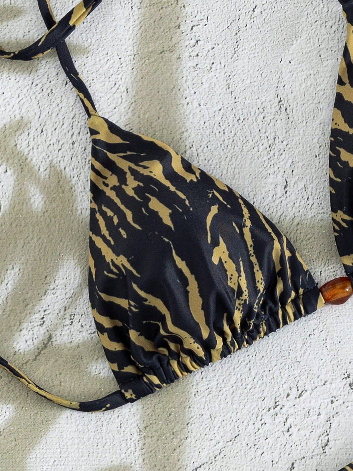 Swim Mod Women's Black Zebra Stripe Textured Halter Triangle Bikini Set,Animal Print High Cut 2pcs Swimwear,Summer Casual Beach Holiday Vacation