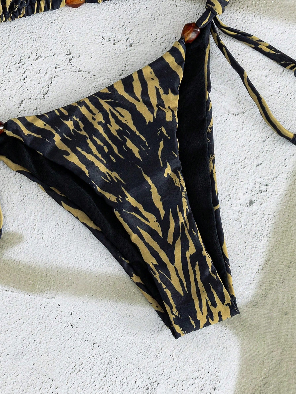 Swim Mod Women's Black Zebra Stripe Textured Halter Triangle Bikini Set,Animal Print High Cut 2pcs Swimwear,Summer Casual Beach Holiday Vacation
