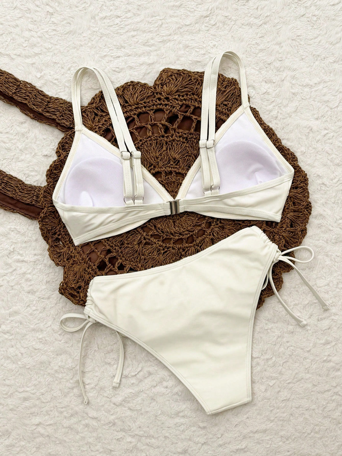 Swim Mod Women's Light Blue Floral Crochet Trim Bikini Set,Boho Triangle Swimwear With Side Tie Details,2pcs Summer Beach Holiday Holiday Mint Green Swimsuit