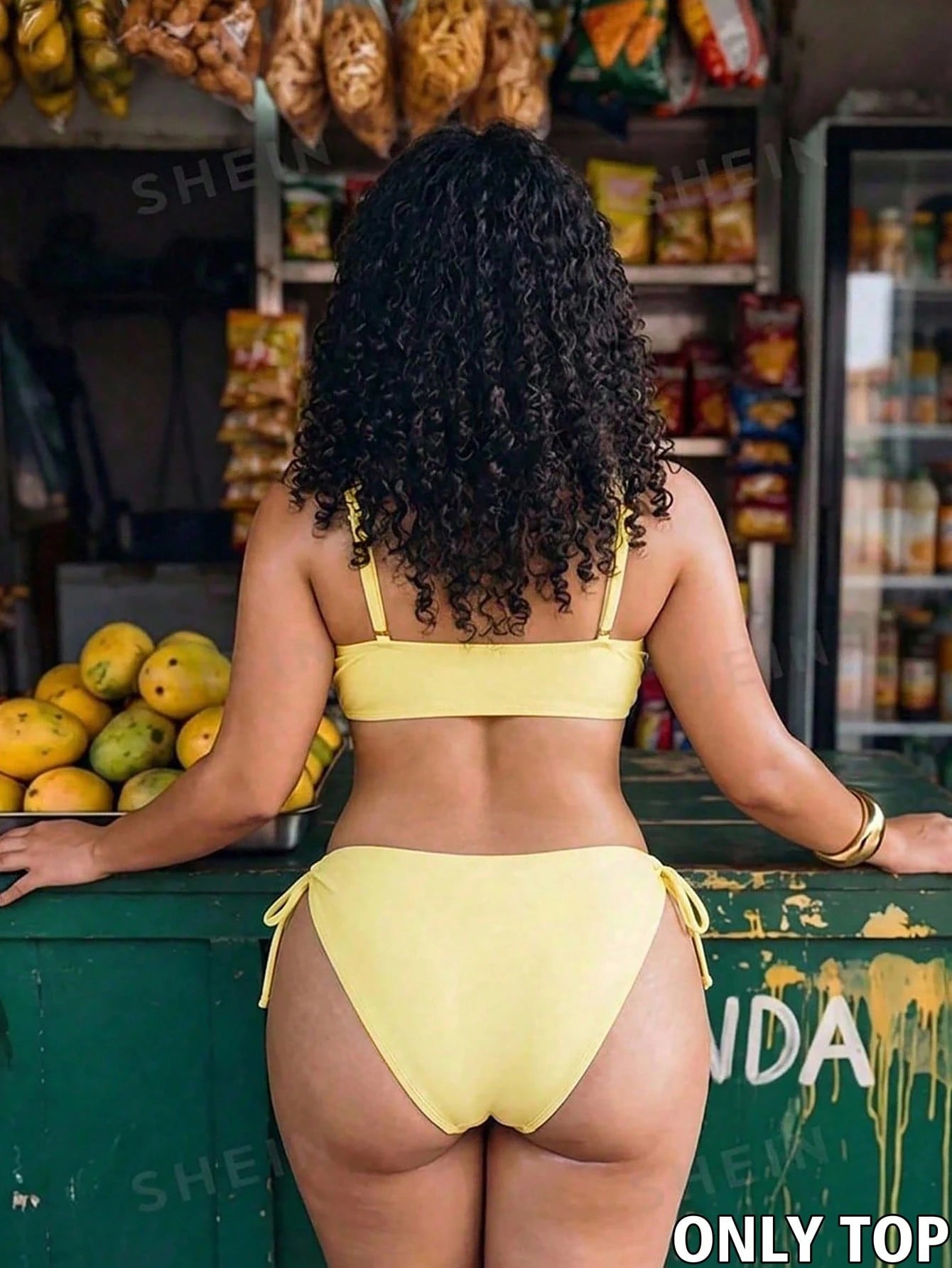 Swim Mod Women's Plus Size Solid Color 1 Piece Spaghetti Strap Tie Front Bikini Swimwear Top For Beach Vacation Yellow Summer Sexy