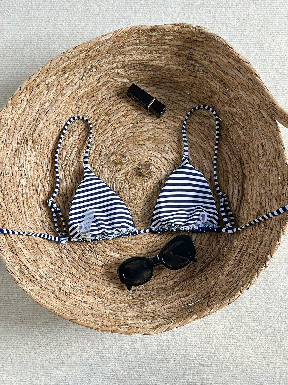 Swim Mod Women's Polka Dot & Striped Print Tie-Front Backless Sexy Bikini Top For Beach Vacation