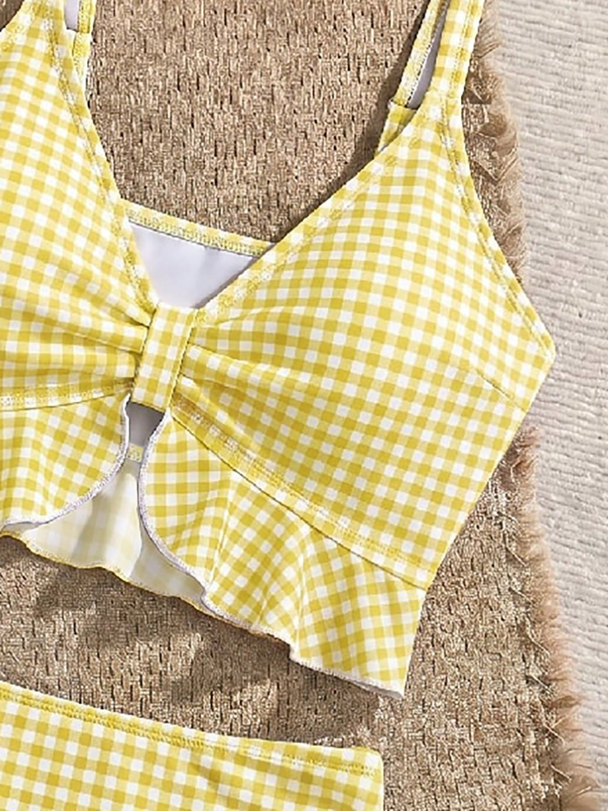 Swim Mod Women's Summer Beach Holiday Plaid Ruffle Trim Tank Bikini