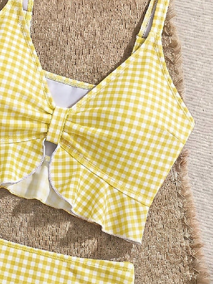 Swim Mod Women's Summer Beach Holiday Plaid Ruffle Trim Tank Bikini