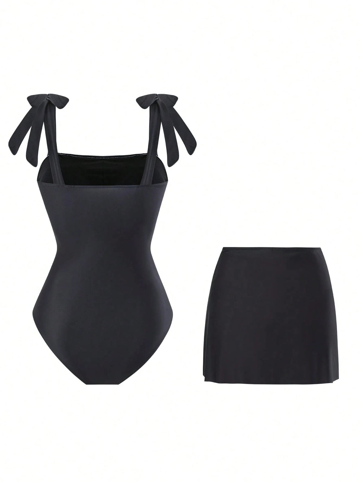 Swim Oasis 1pc Women's Black Bowknot & Floral Asymmetrical Skirt One-Piece Swimsuit, Fashion Casual Resort Wear, Suitable For Spring, Summer, Autumn, Winter